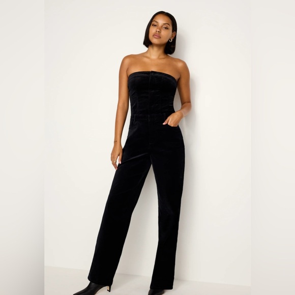 Good American Velvet Black Strapless Jumpsuit - Picture 2 of 8